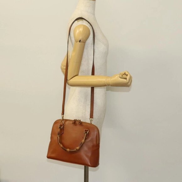 GUCCI Bamboo Hand Bag Leather 2way Brown Gold 000 122 0290 Auth 139126 - Picture 1 of 16